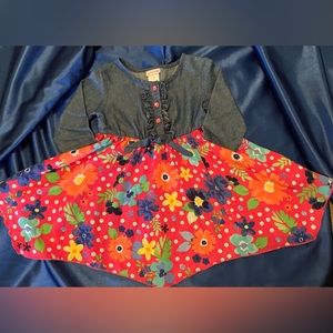 LIKE NEW! Adorable Girls Denim & Floral Dress